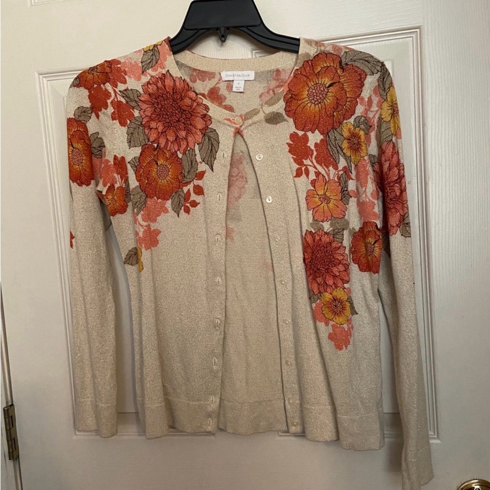 Orange Beige Floral Cardigan
